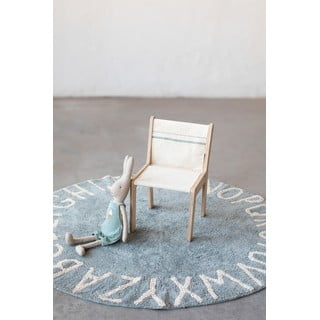 Светлосин ръчно изработен памучен детски килим подходящ за пране ø150 cm ABC Vintage Blue – Lorena Canals