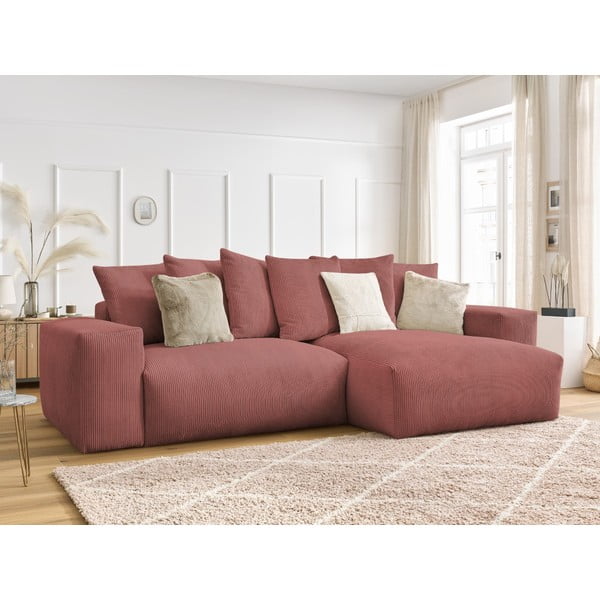 Розов сгъваем/с място за съхранение ъглов диван от рипсено кадифе Voltaire – Bobochic Paris-image-4