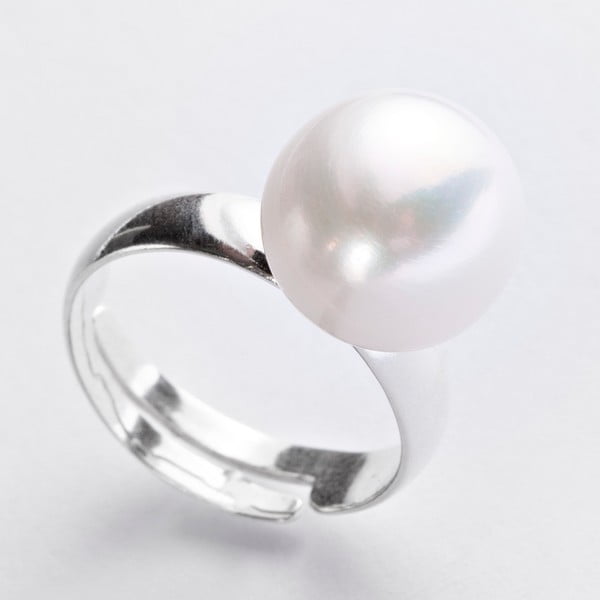 Stříbrný prsten s bílou perlou 12 mm