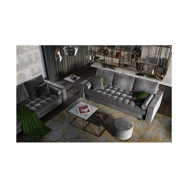 Тъмно сив кадифен разтегателен диван Santo - Milo Casa-image-1