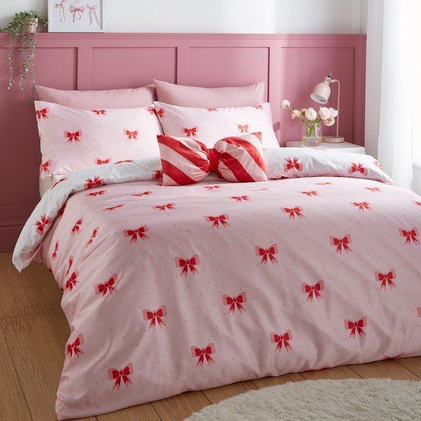 Розово единично  спално бельо 135x200 cm Dotty Bows – Sassy B-image-1