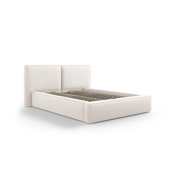 Бежово тапицирано двойно легло с място за съхранение и решетка 140x200 cm Arendal - Cosmopolitan Design
