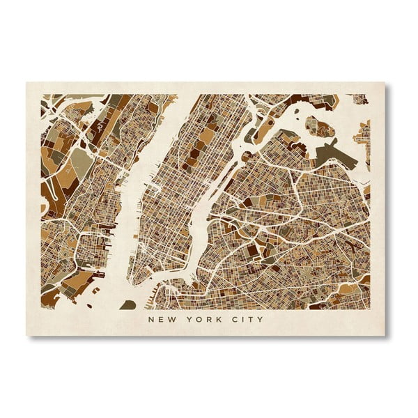 Plakát s mapou New Yorku Americanflat City, 60 x 42 cm