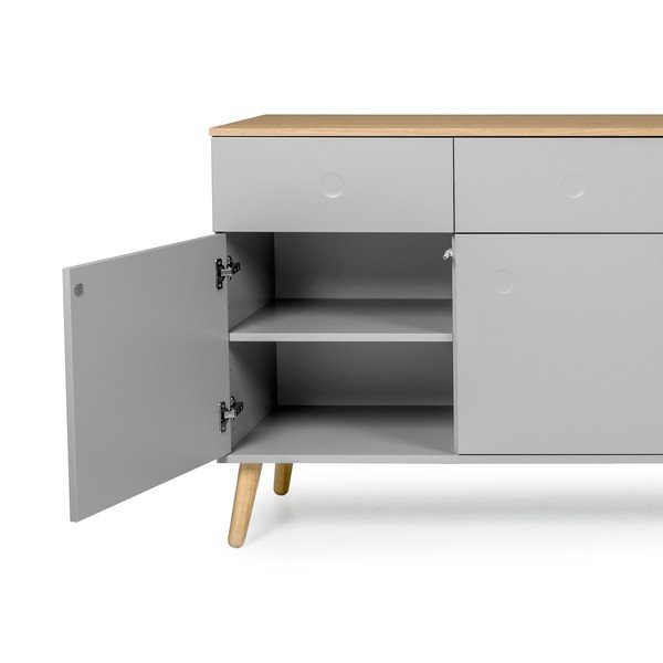 Сив бюфет с четири врати, дъбови крака и 4 чекмеджета Dot - Tenzo-image-3