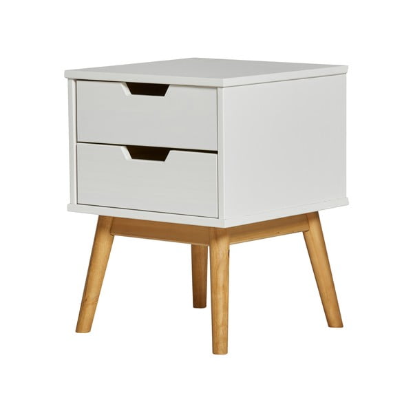 Бяла нощна масичка от масивна борова дървесина Baku - Marckeric-image-2