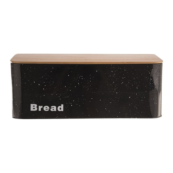 Черна ламаринена кутия за хляб с дървен капак Bread Marble - Orion