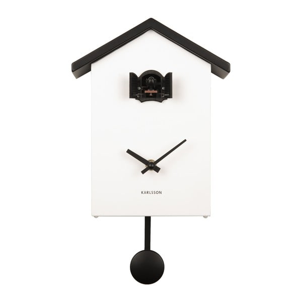 Черно-бял часовник с махало и кукувица, 25 x 20 cm - Karlsson