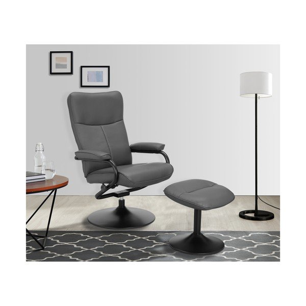 Сив релаксиращ фотьойл с табуретка от изкуствена кожа Istad – Støraa-image-1