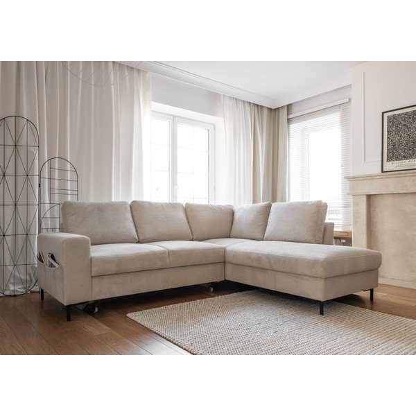 Бежов разтегателен ъглов диван от рипсено кадифе (десен ъгъл) Lofty Lilly – Miuform-image-3