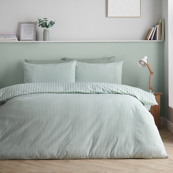 Зелено двойно /удължено 3 части спално бельо 230x220 cm Epping Textured Stripe – Catherine Lansfield-image-1