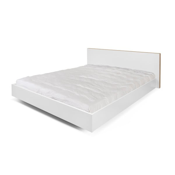 Bílá postel s hnědými hranami TemaHome Float, 160 x 200 cm