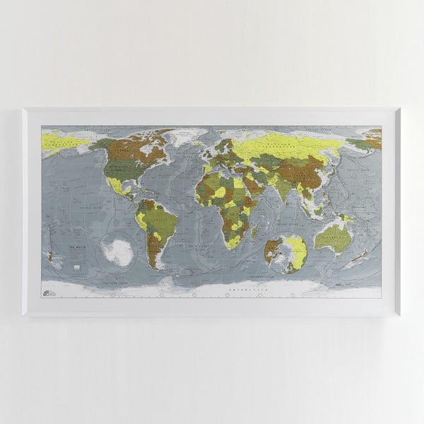 Zelená mapa světa v průhledném pouzdře Colour Map, 130 x 72 cm