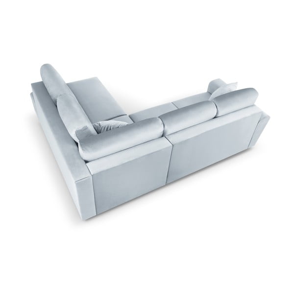 Светлосин кадифен разтегателен ъглов диван с място за съхранение (десен ъгъл/L форма) Kyoto – Cosmopolitan Design-image-4