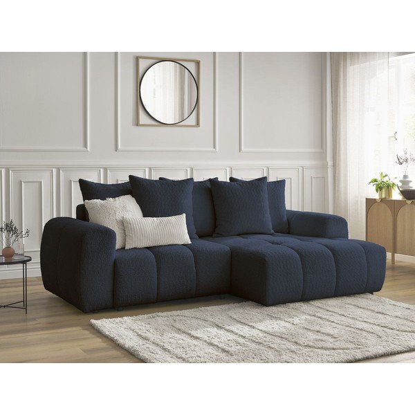 Син  разтегателен ъглов диван с място за съхранение от букле (десен ъгъл) Roxelane – Bobochic Paris-image-4