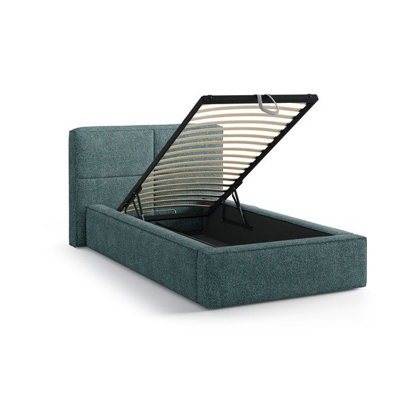 Тюркоазено единично легло 90x200 cm тапицирано с място за съхранение с включена подматрачна рамка Darren – Micadoni -image-2
