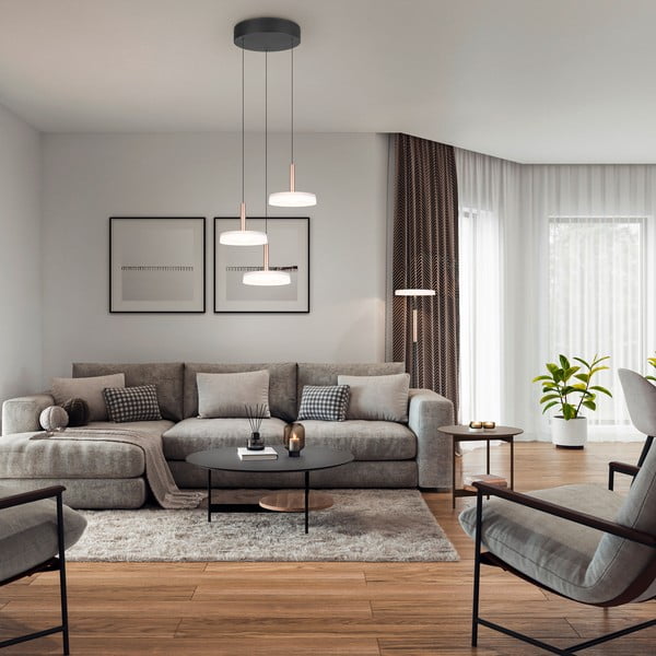 Черно-бяло и златисто LED затъмняващо се висящо осветително тяло със стъклен абажур ø 35 cm Celeste – Trio-image-1