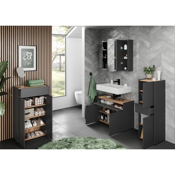 Антрацитен висок шкаф за баня 34x111 cm Forano – Germania-image-4