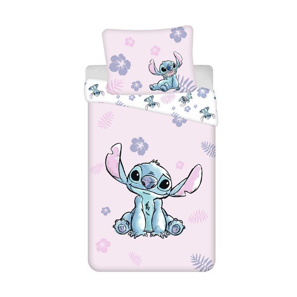 Светлорозово единично  памучно детско спално бельо 140x200 cm Lilo & Stitch "Pink" – Jerry Fabrics