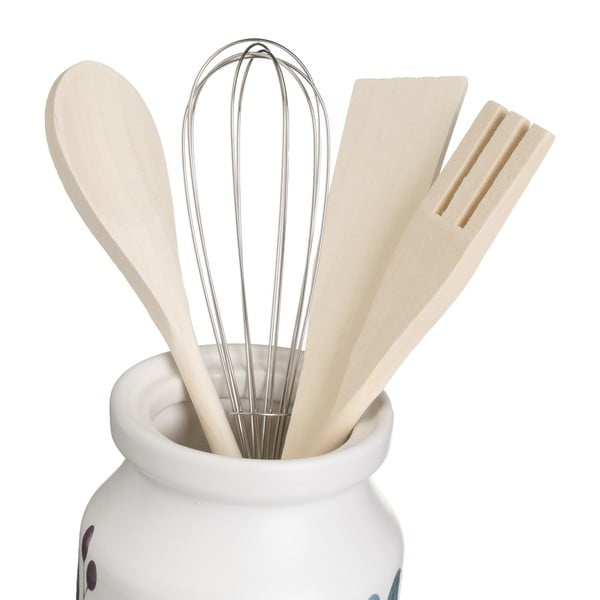 Комплект дървени кухненски прибори 4 части с поставка Berries - Casa Selección-image-3