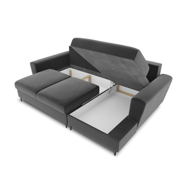 Светлосив кадифен разтегателен ъглов диван с място за съхранение (десен ъгъл) Kyoto – Cosmopolitan Design-image-3