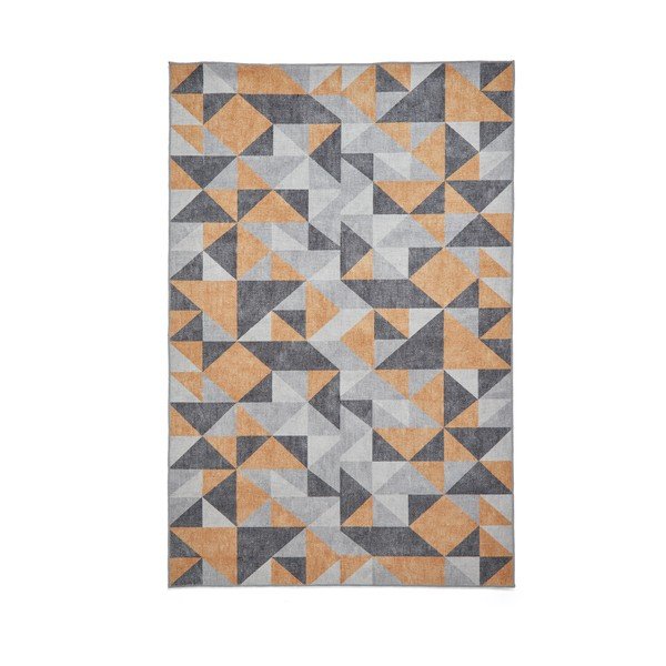 Килим подходящ за пране в цвят жълта охра и сиво 61x120 cm Coral Yellow&Grey – Think Rugs