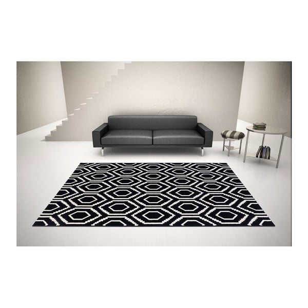 Черно-бял килим Триполи, 133 x 190 cm - DECO CARPET