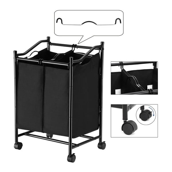 Черна кошница с колелца и 2 сегмента за пране - Songmics-image-4