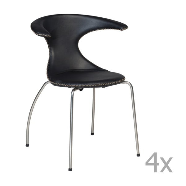 Sada 4 černých jídelních židlí s matným kovovým podnožím DAN– FORM Flair