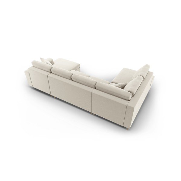 Бежов кадифен разтегателен ъглов диван с място за съхранение (ляв ъгъл/U форма) Kyoto – Cosmopolitan Design-image-4