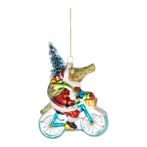 Коледен висящ орнамент от стъкло Крокодил на велосипед, ⌀ 11 cm - Butlers