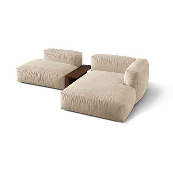 Бежов кадифен модулен ъглов диван (десен ъгъл) Martina – Micadoni -image-2