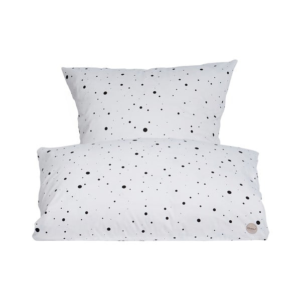 Комплект завивка и възглавница от бял органичен памук Dot, 200 x 140 cm - OYOY