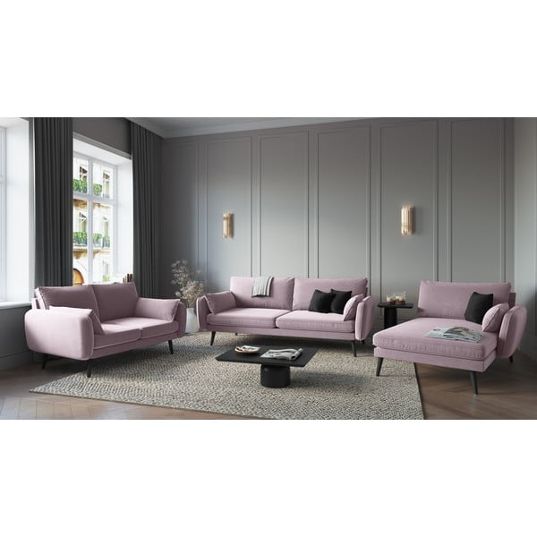 Светлорозов кадифен диван с черни крака , 158 см Lento - Kooko Home-image-1