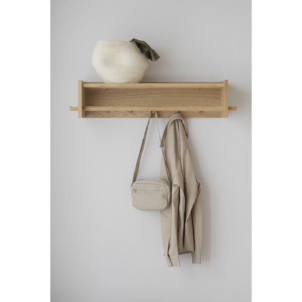 Стенна закачалка с рафт, изработена от дъбова дървесина в естествен цвят Hillmond - Rowico-image-1