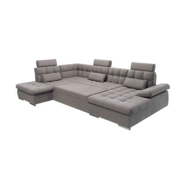 Сив разтегателен ъглов диван с място за съхранение (ляв ъгъл/U форма) Merkur – Ropez-image-2
