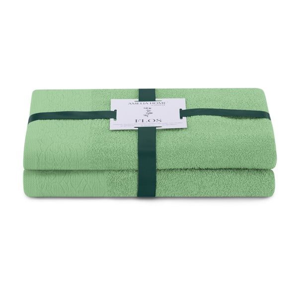 Светлозелени памучни хавлии и кърпи за баня в комплект от 2 бр. от тери Flos – Restilo