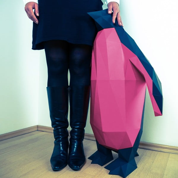 Papírová socha Tučňák XL, černo-růžový