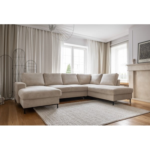 Бежов разтегателен ъглов диван от рипсено кадифе (десен ъгъл) Lofty Lilly – Miuform-image-3