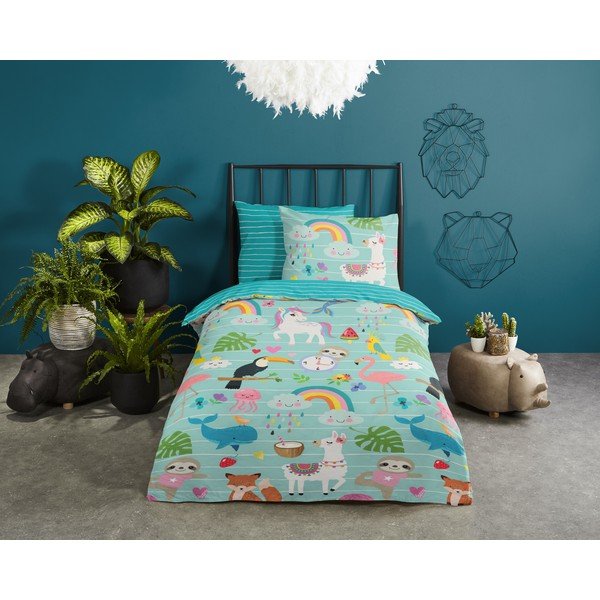 Синьо  единично  памучно детско спално бельо 140x200 cm Festen – Good Morning-image-1