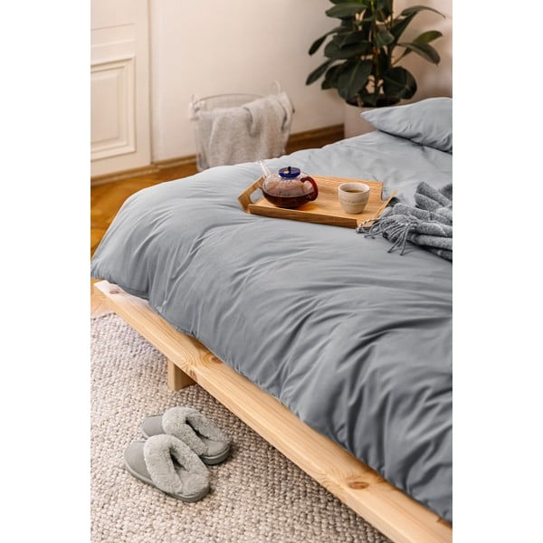 Сиво двойно  спално бельо от микросатен 200x200 cm Basic – Bonami Essentials-image-3