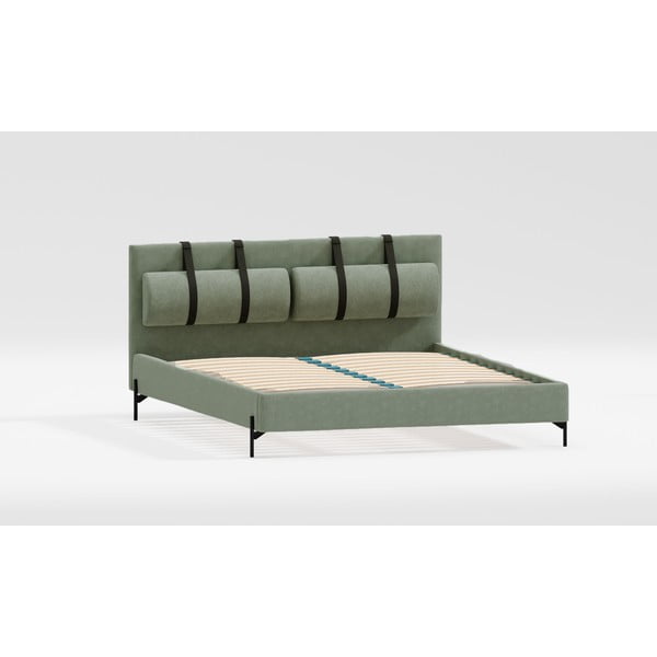 Зелено единично тапицирано легло с включена подматрачна рамка 90x200 cm Tulsa – Ropez