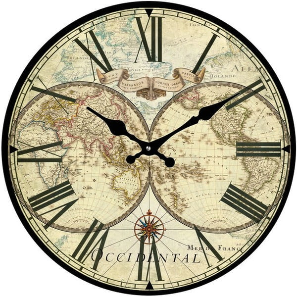 Стъклен часовник Историческа карта, 30 cm - Postershop