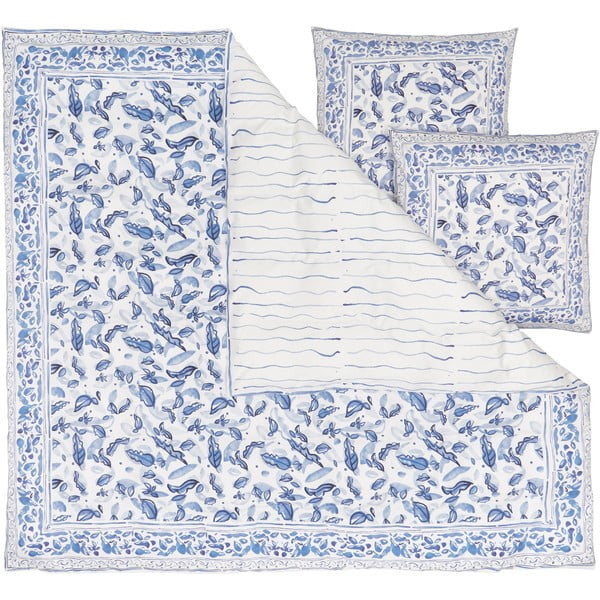 Синьо и бяло спално бельо за двойно легло от памучен сатен , 200 x 200 cm - Westwing Collection
