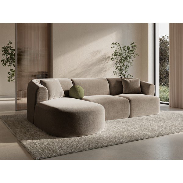 Светлокафяв кадифен ъглов диван (ляв ъгъл) Campi – Cosmopolitan Design-image-1