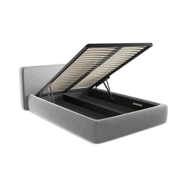 Сиво двойно тапицирано легло с място за съхранение и включена подматрачна рамка 140x200 cm Kiana – Makamii-image-3