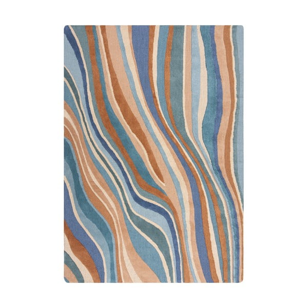 Син ръчно изработен вълнен килим 120x170 cm Abstract Flow – Flair Rugs