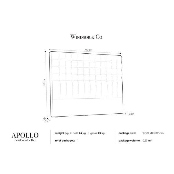 Тъмно сива табла за глава с кадифено покритие , 160 x 120 cm Apollo - Windsor & Co Sofas-image-4