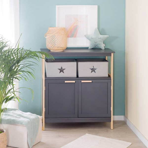 Антрацит нисък детски скрин с маса за преповиване 87x75 cm Berlin – Roba-image-4