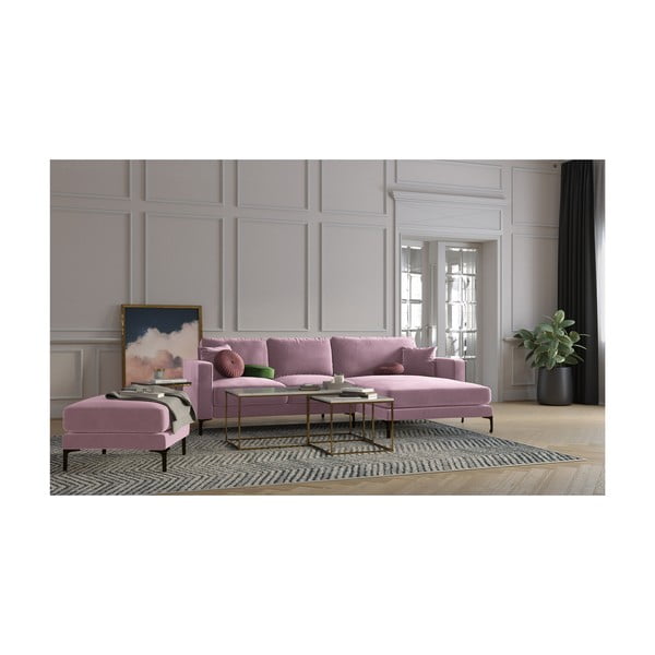 Табуретка за крака от розово кадифе Harmony - Kooko Home-image-3