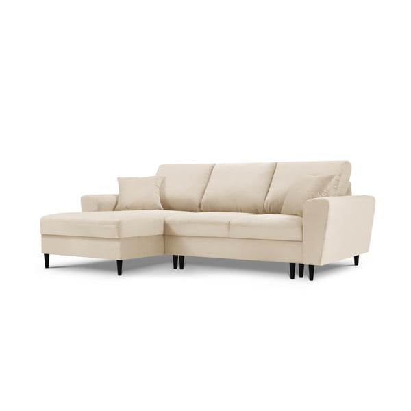 Бежов велурен разтегателен диван , ляв ъгъл Moghan - Micadoni Home-image-3